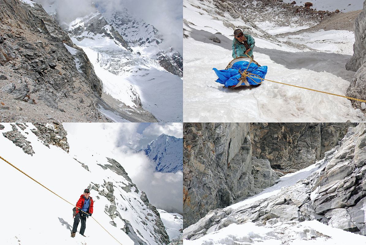 Rolwaling 07 20 Chandraman And Jerome Ryan Use Rope To Descend Steep Snow Section From Tashi Lapcha Pass